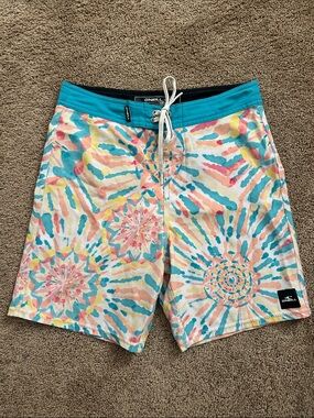 O'Neill Boys Multicolor Tie-Dye Swim Boardshorts - Teal Waistband